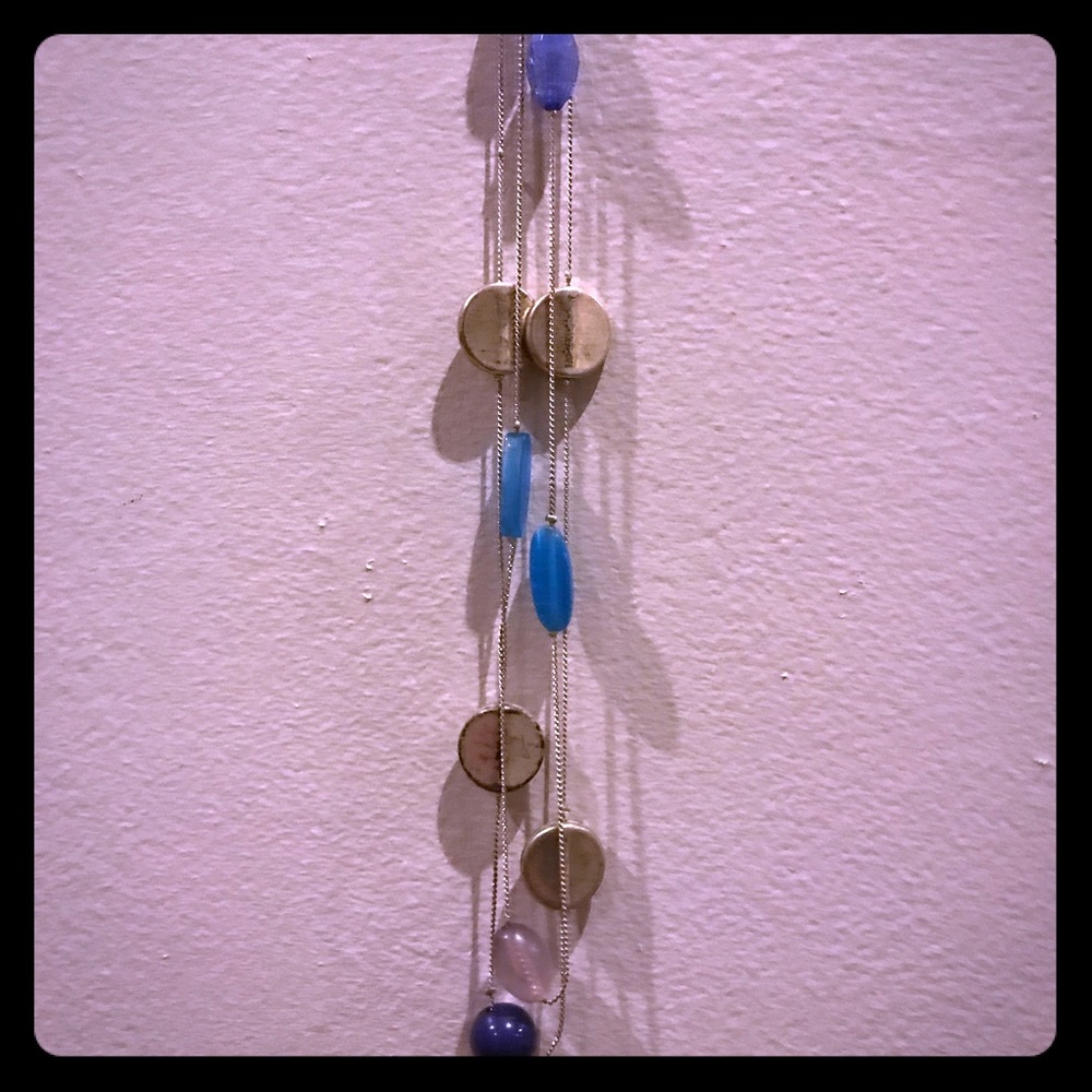 Long Blue and Silver Beaded Necklace